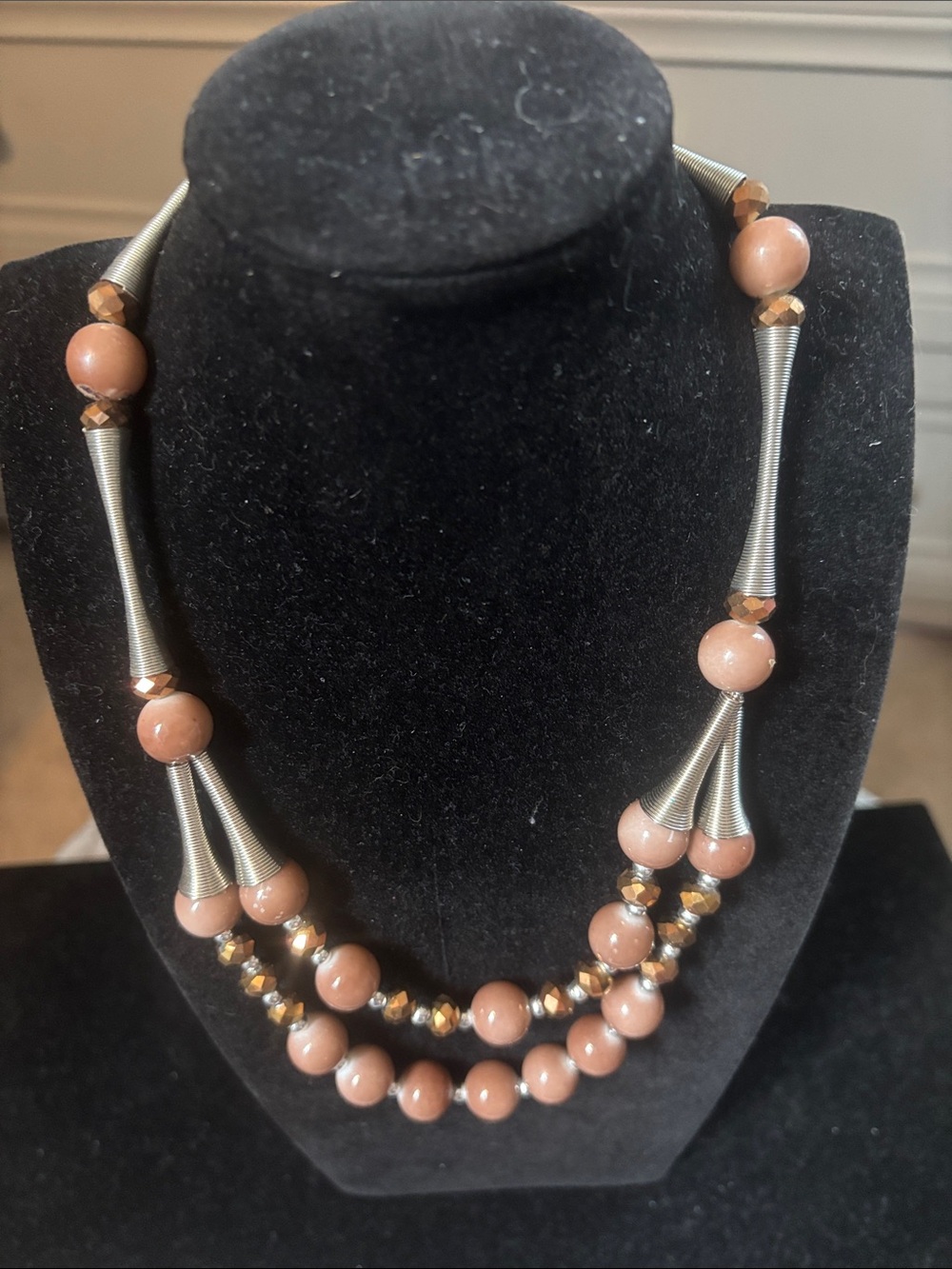 Elegant Peach Bead Multi-Strand Necklace